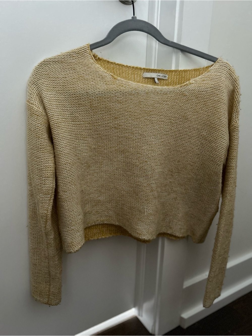 Oak + Fort Cream and Yellow Knit Cropped Sweater